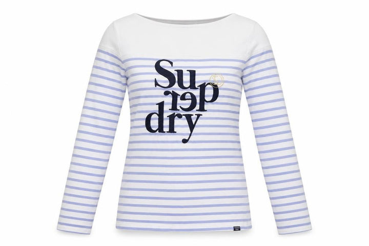 Superdry Women White Purple Stripe Long Sleeve Jersey T-Shirt UK 10