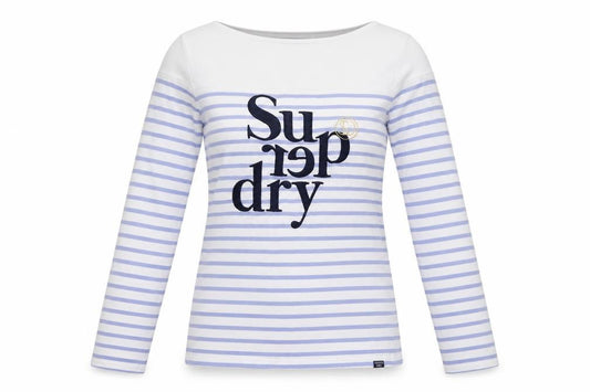 Superdry Women White Purple Stripe Long Sleeve Jersey T-Shirt UK 10