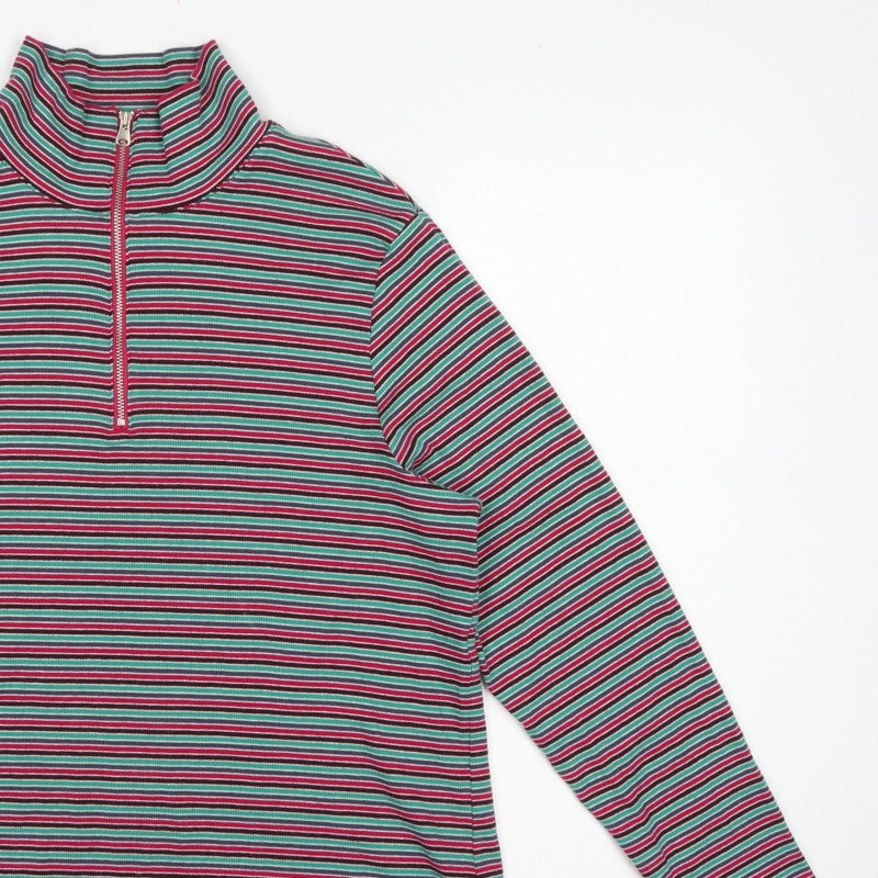 Marks and Spencer Women Multicoloured UK 20 Striped Half Zip Jersey Top