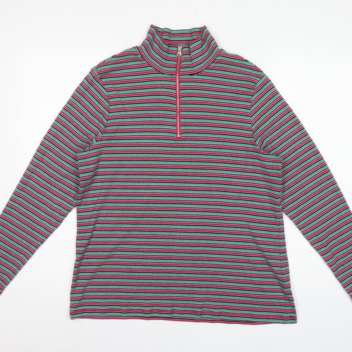 Marks and Spencer Women Multicoloured UK 20 Striped Half Zip Jersey Top