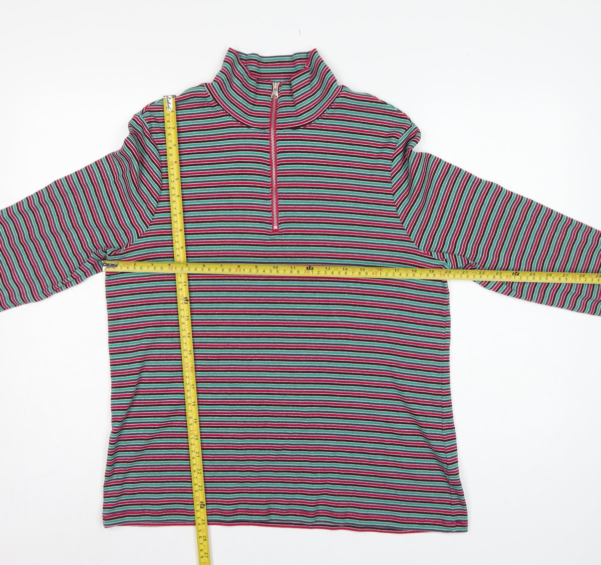 Marks and Spencer Women Multicoloured UK 20 Striped Half Zip Jersey Top