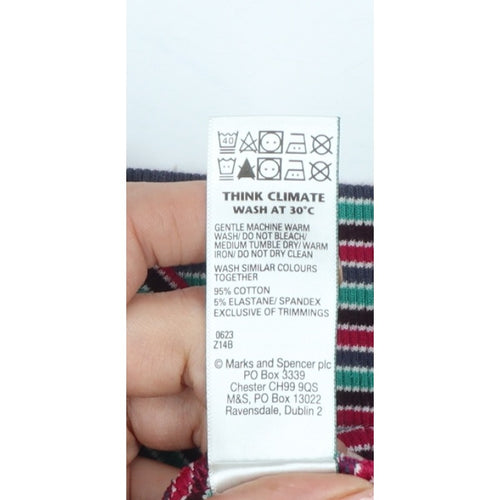 Marks and Spencer Women Multicoloured UK 20 Striped Half Zip Jersey Top