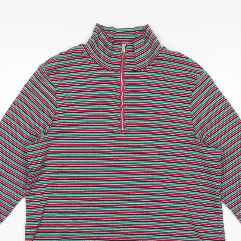 Marks and Spencer Women Multicoloured UK 20 Striped Half Zip Jersey Top