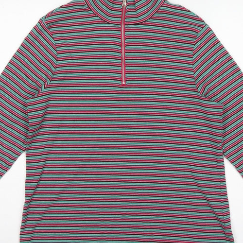 Marks and Spencer Women Multicoloured UK 20 Striped Half Zip Jersey Top