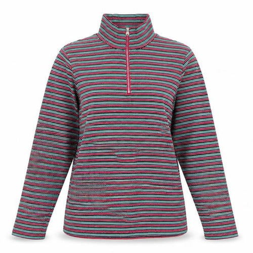 Marks and Spencer Women Multicoloured UK 20 Striped Half Zip Jersey Top