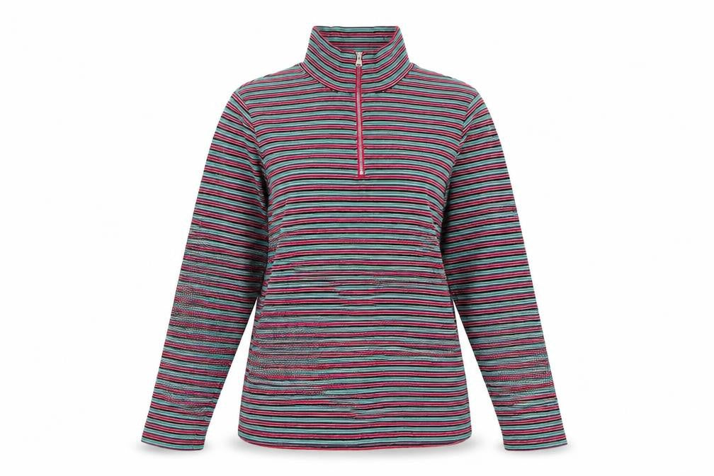Marks and Spencer Women Multicoloured UK 20 Striped Half Zip Jersey Top