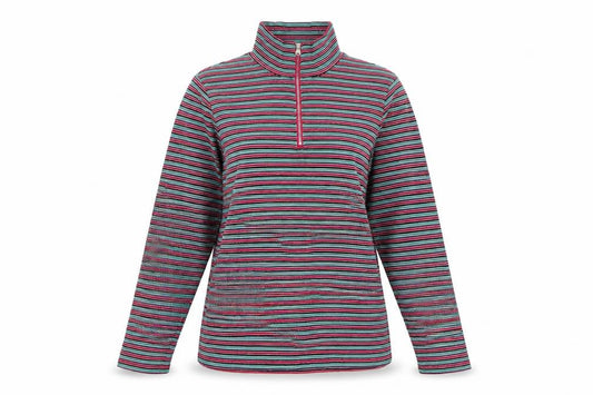 Marks and Spencer Women Multicoloured UK 20 Striped Half Zip Jersey Top