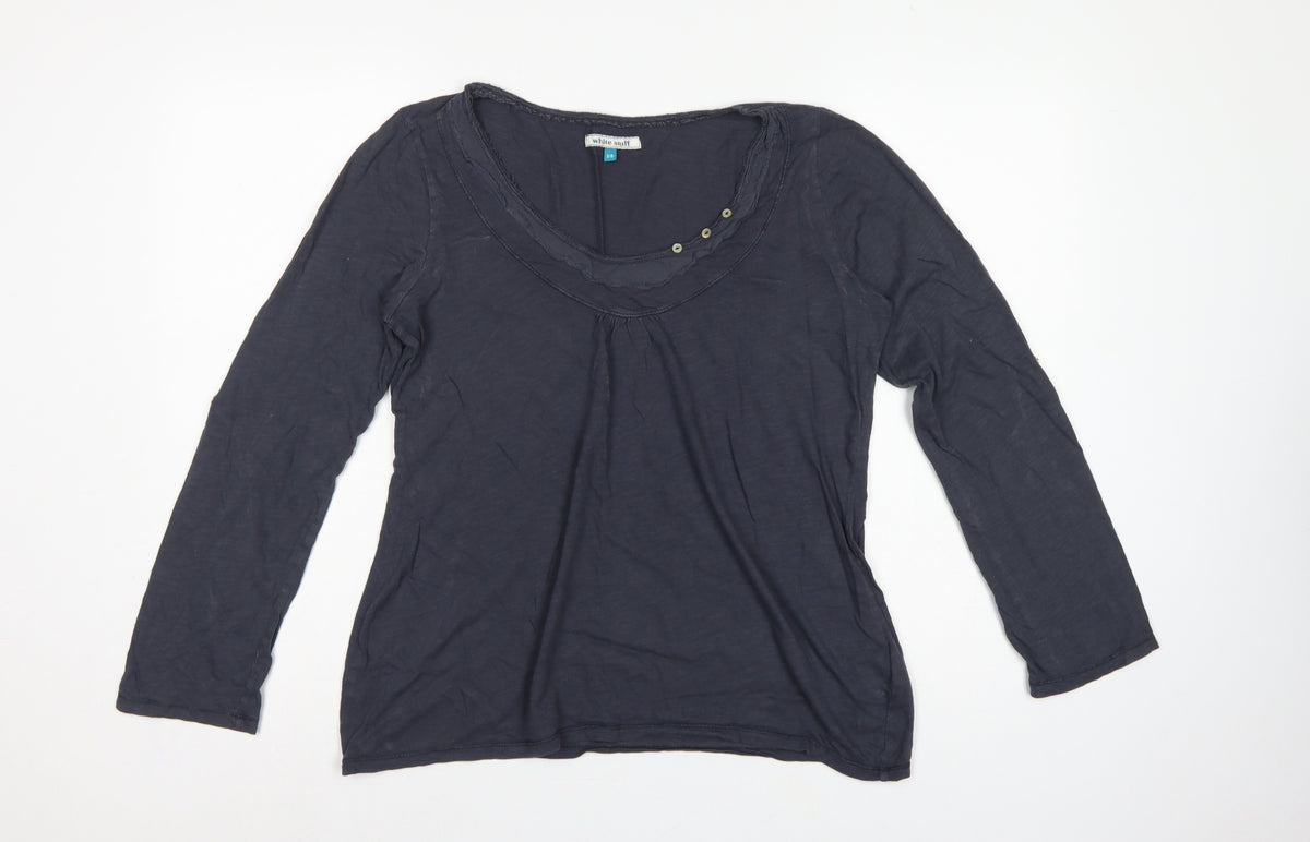White Stuff Women’s Blue Size 14 Cotton Scoop Neck Button Blouse