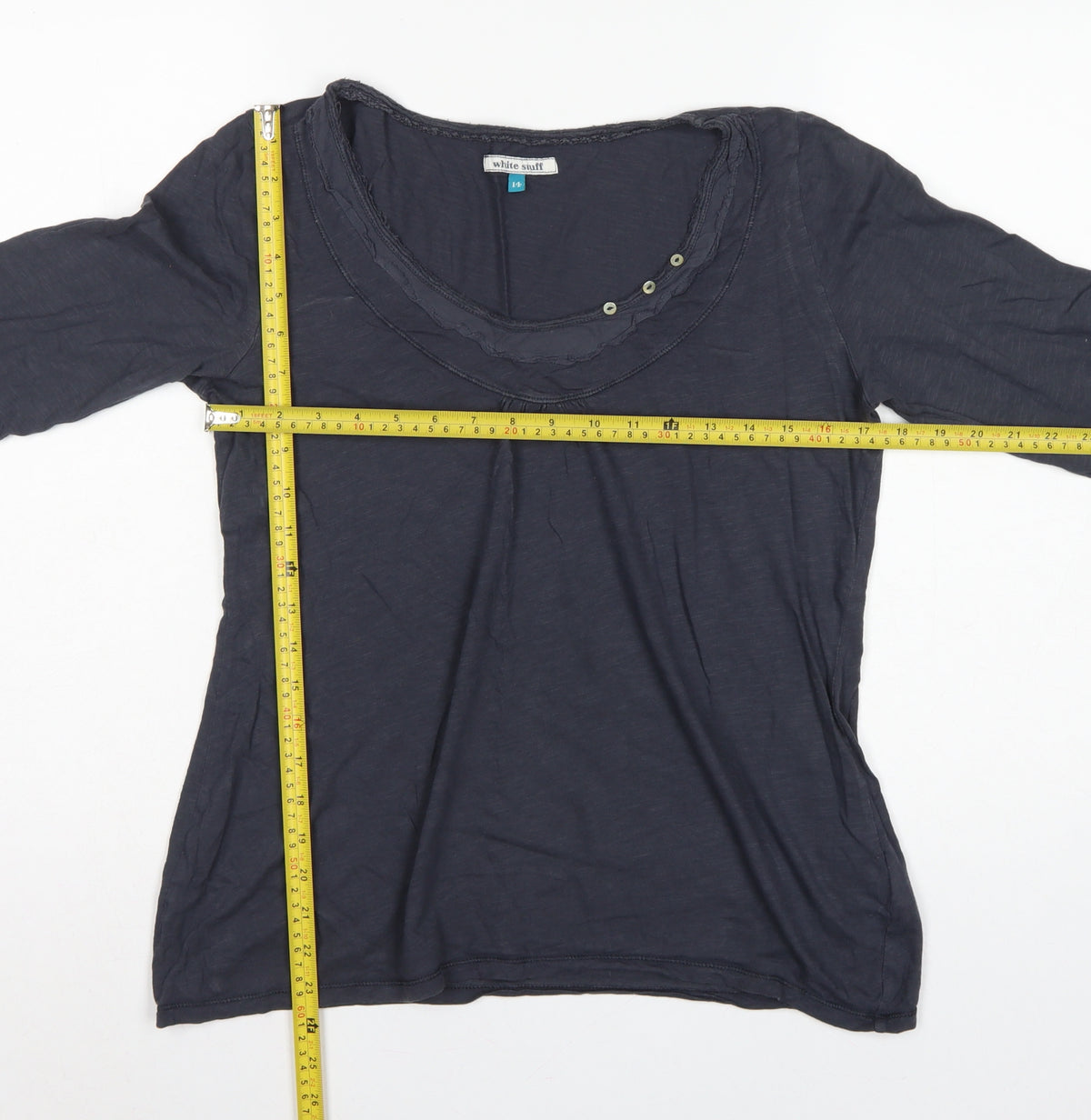White Stuff Women’s Blue Size 14 Cotton Scoop Neck Button Blouse