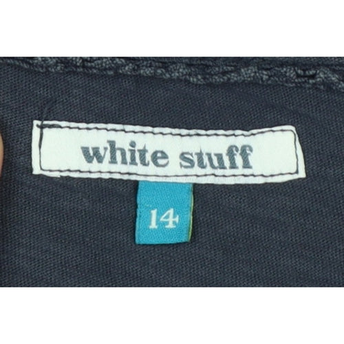 White Stuff Women’s Blue Size 14 Cotton Scoop Neck Button Blouse