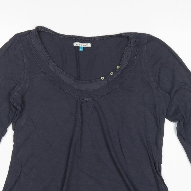 White Stuff Women’s Blue Size 14 Cotton Scoop Neck Button Blouse