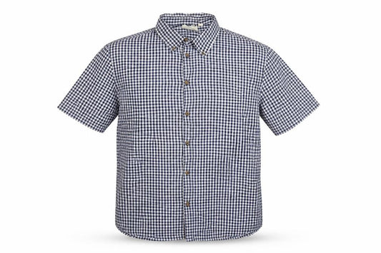 Front view of Mountain Warehouse Men’s Blue Gingham Check XL Short Sleeve Button-Up Shirt