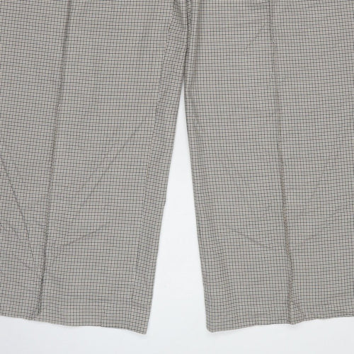 M&S Women Beige Black Check Wide Leg Dress Trousers UK 20 Regular