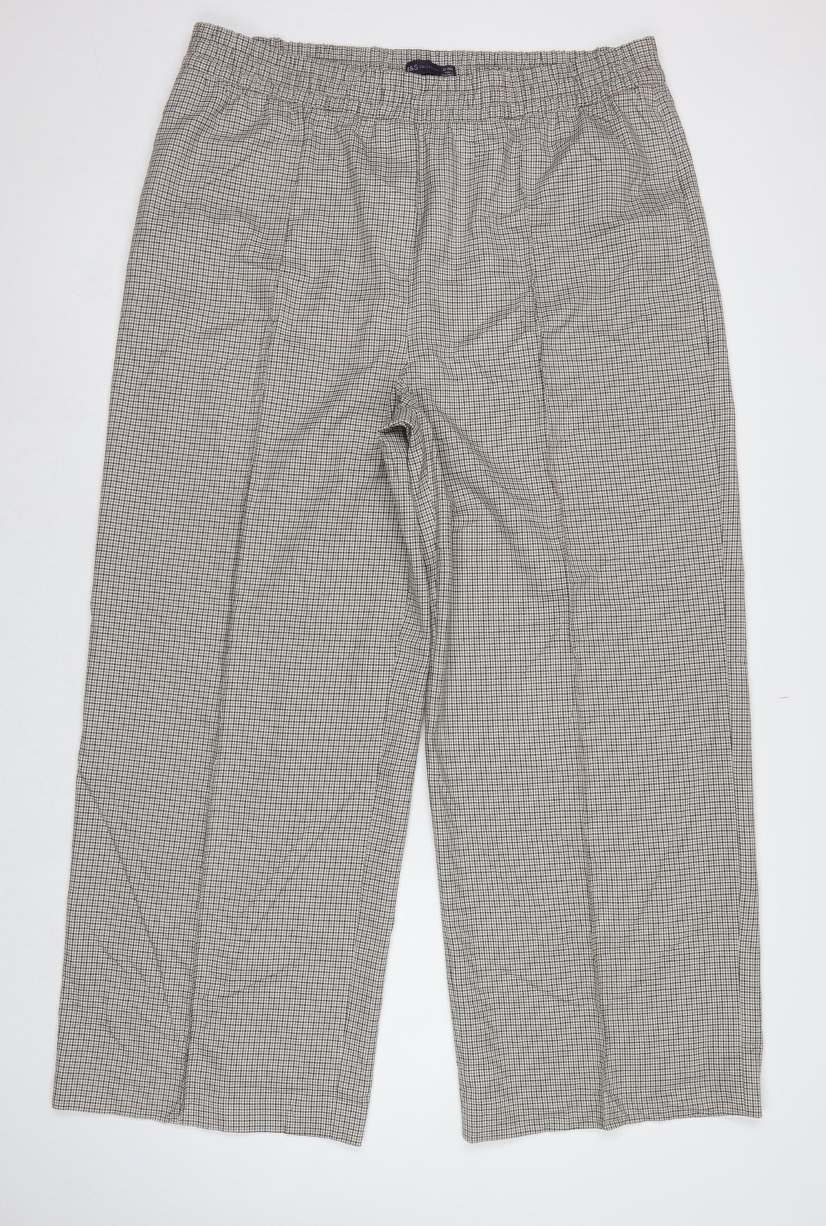 M&S Women Beige Black Check Wide Leg Dress Trousers UK 20 Regular