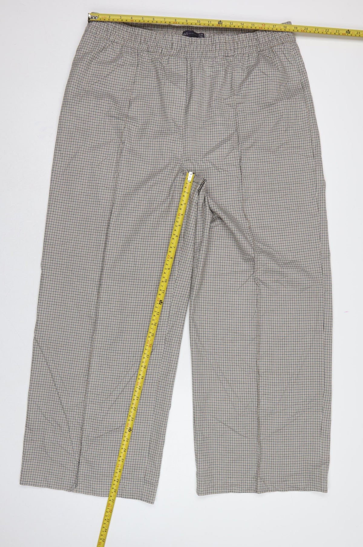 M&S Women Beige Black Check Wide Leg Dress Trousers UK 20 Regular