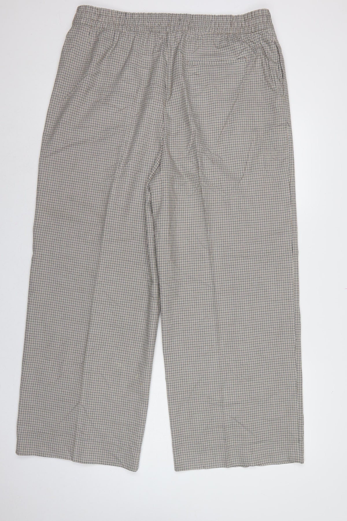 M&S Women Beige Black Check Wide Leg Dress Trousers UK 20 Regular