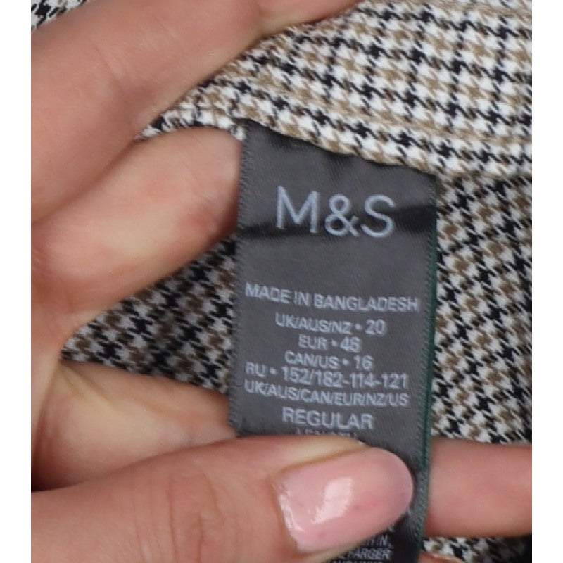M&S Women Beige Black Check Wide Leg Dress Trousers UK 20 Regular