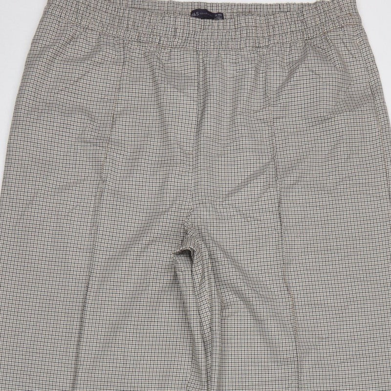 M&S Women Beige Black Check Wide Leg Dress Trousers UK 20 Regular