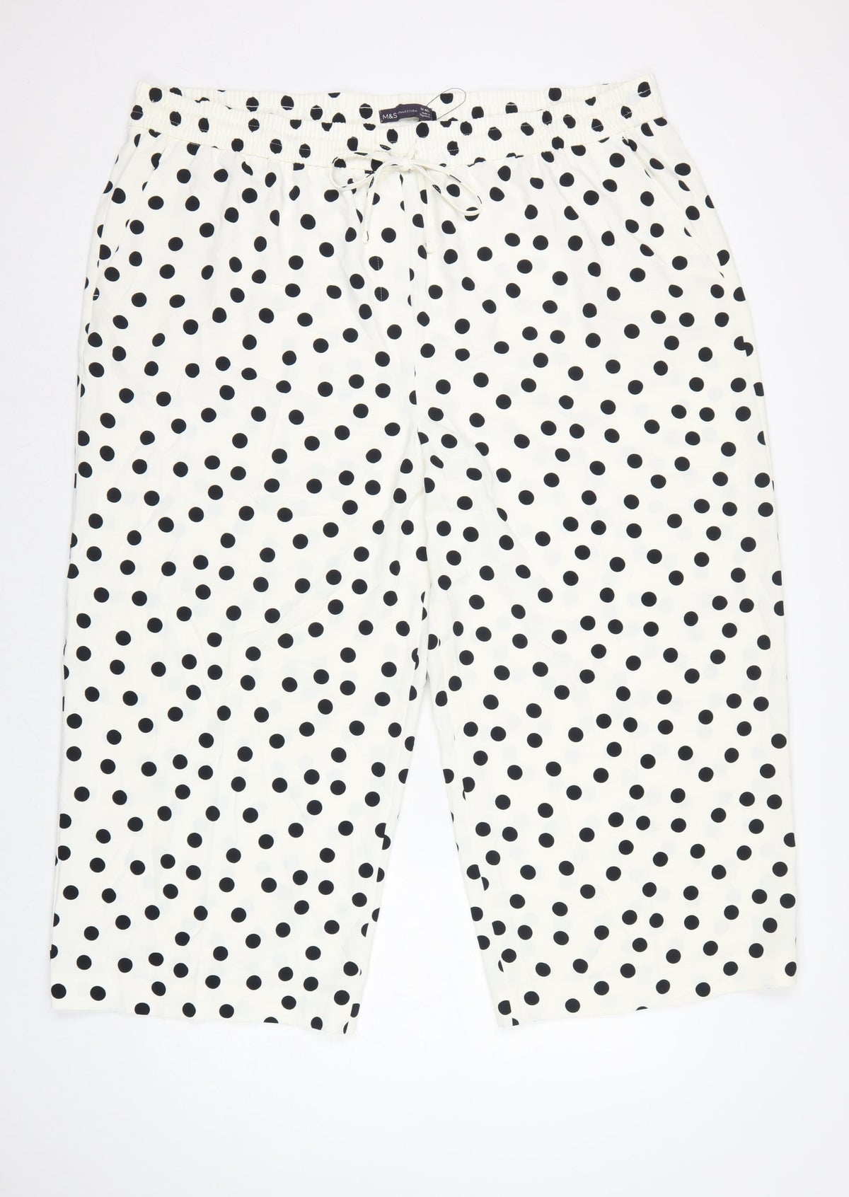 Marks and Spencer Women Ivory Polka Dot Size 14 Cropped Wide-Leg Trousers