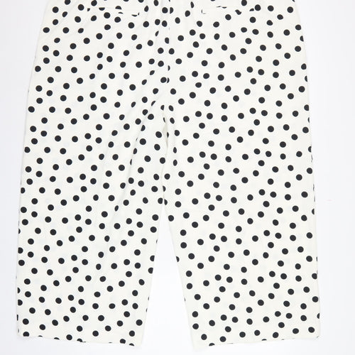 Marks and Spencer Women Ivory Polka Dot Size 14 Cropped Wide-Leg Trousers