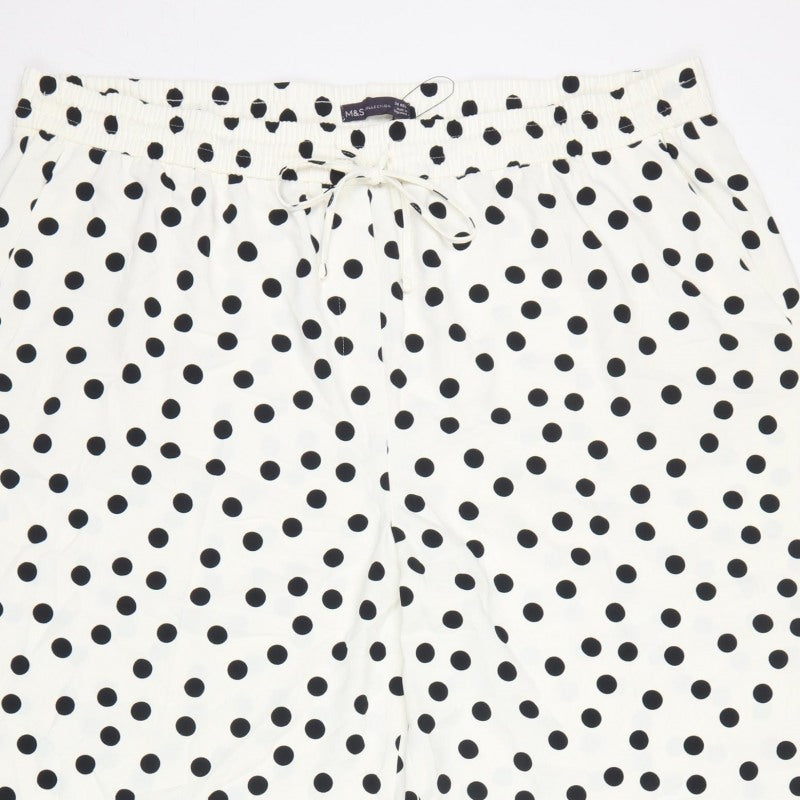 Marks and Spencer Women Ivory Polka Dot Size 14 Cropped Wide-Leg Trousers