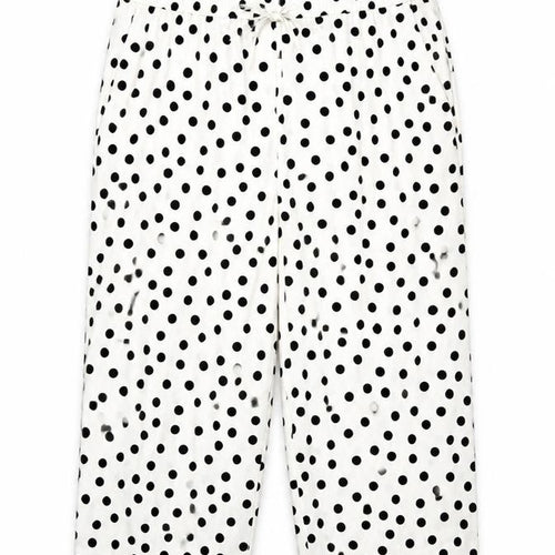 Marks and Spencer Women Ivory Polka Dot Size 14 Cropped Wide-Leg Trousers