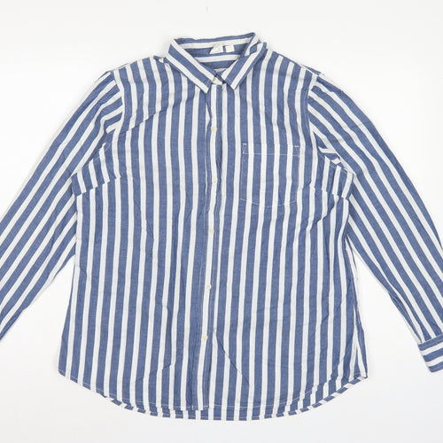 GAP Women Blue White Striped M Classic Cotton Button-Up Shirt