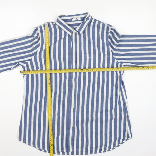 GAP Women Blue White Striped M Classic Cotton Button-Up Shirt