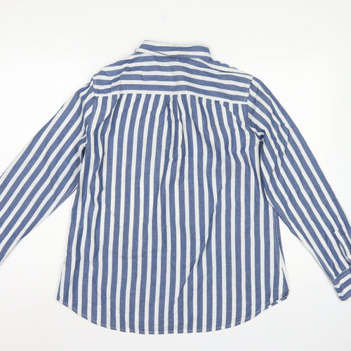 GAP Women Blue White Striped M Classic Cotton Button-Up Shirt