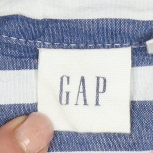 GAP Women Blue White Striped M Classic Cotton Button-Up Shirt