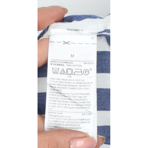 GAP Women Blue White Striped M Classic Cotton Button-Up Shirt