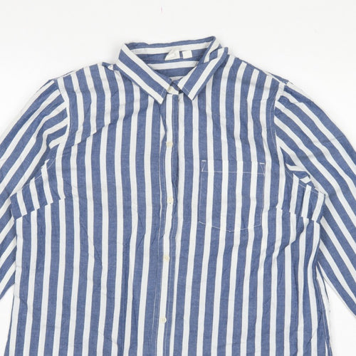 GAP Women Blue White Striped M Classic Cotton Button-Up Shirt
