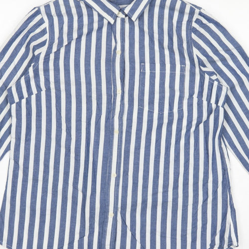 GAP Women Blue White Striped M Classic Cotton Button-Up Shirt