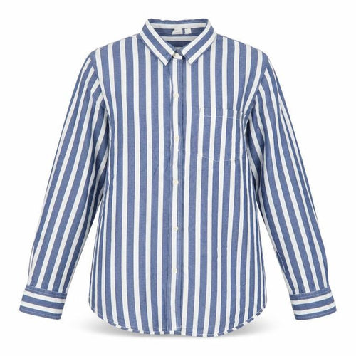 GAP Women Blue White Striped M Classic Cotton Button-Up Shirt
