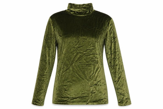 ASOS Design Women Green M Velvet Roll Neck Long Sleeve T-Shirt
