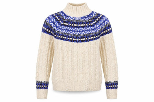 Marks & Spencer Women Ivory S Fair Isle Cable Knit Roll Neck Jumper