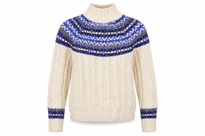 Marks & Spencer Women Ivory S Fair Isle Cable Knit Roll Neck Jumper