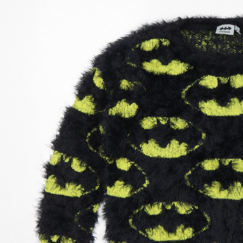 Batman Women’s Black Green Fuzzy Logo Knit Jumper UK 12 Long Sleeve