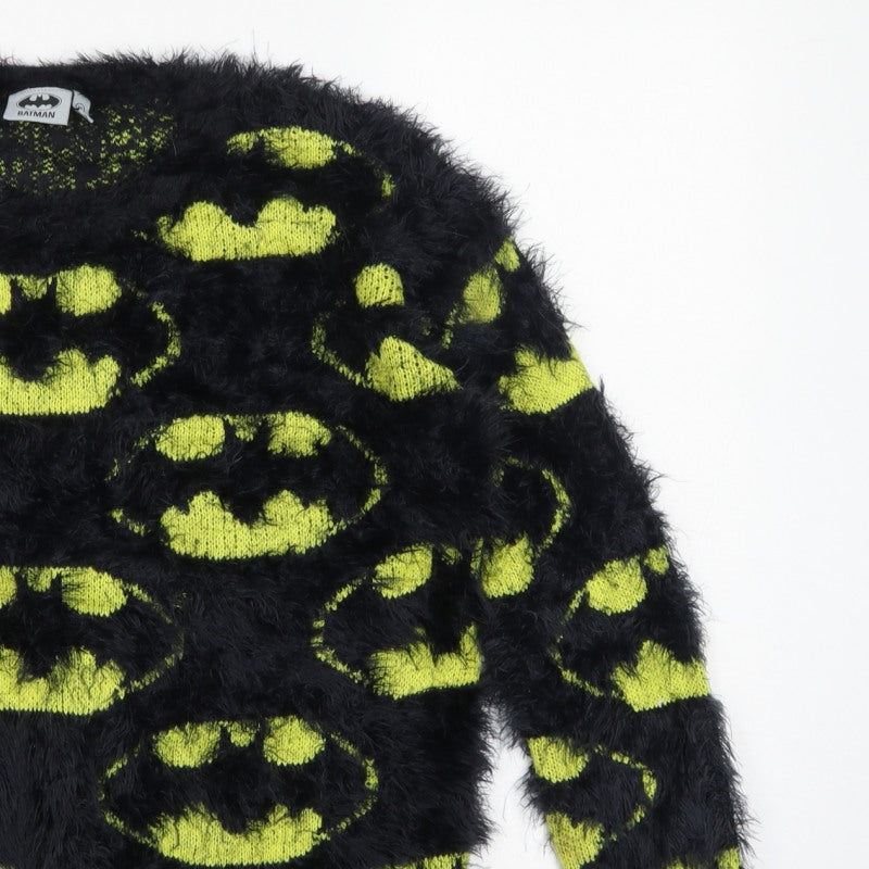 Batman Women’s Black Green Fuzzy Logo Knit Jumper UK 12 Long Sleeve