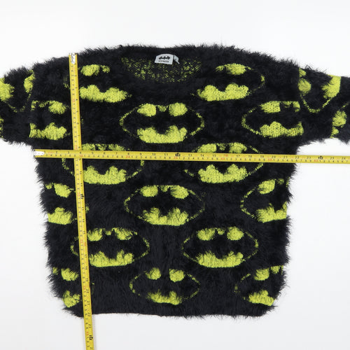 Batman Women’s Black Green Fuzzy Logo Knit Jumper UK 12 Long Sleeve