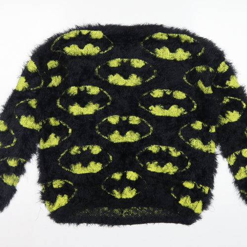 Batman Women’s Black Green Fuzzy Logo Knit Jumper UK 12 Long Sleeve