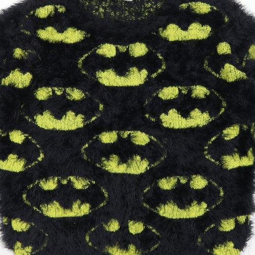 Batman Women’s Black Green Fuzzy Logo Knit Jumper UK 12 Long Sleeve