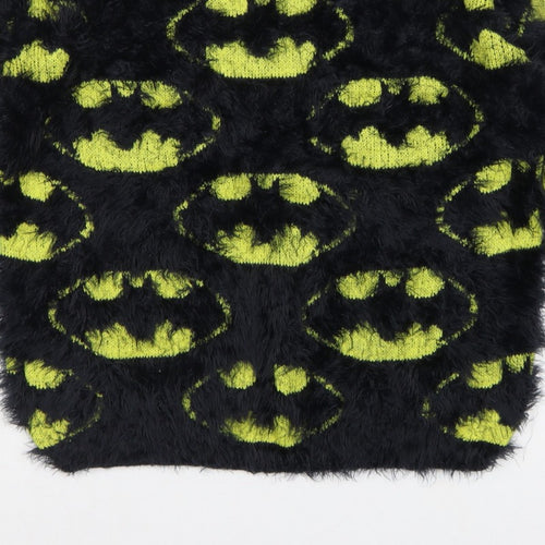 Batman Women’s Black Green Fuzzy Logo Knit Jumper UK 12 Long Sleeve