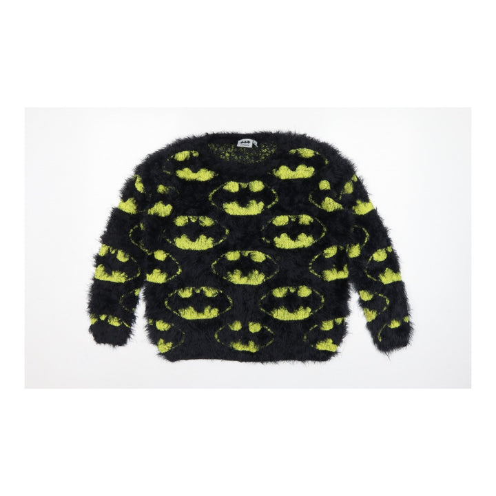 Batman Women’s Black Green Fuzzy Logo Knit Jumper UK 12 Long Sleeve