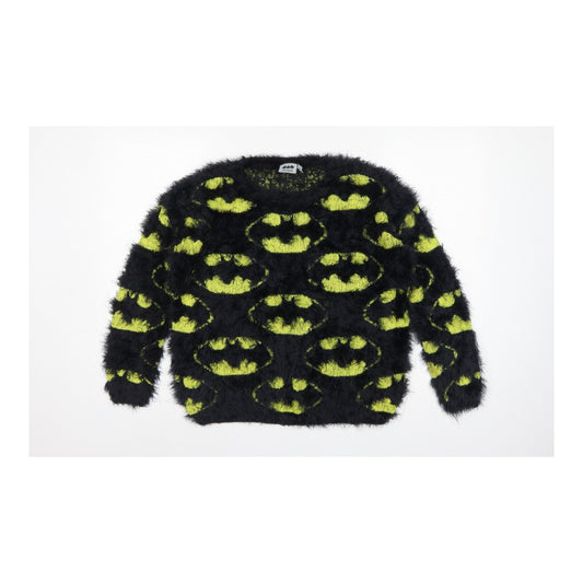 Batman Women’s Black Green Fuzzy Logo Knit Jumper UK 12 Long Sleeve