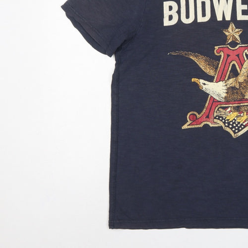 Budweiser Mens Blue Large Vintage Tee Eagle Beer Graphic Print T-Shirt