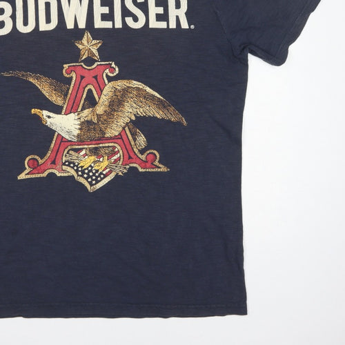 Budweiser Mens Blue Large Vintage Tee Eagle Beer Graphic Print T-Shirt