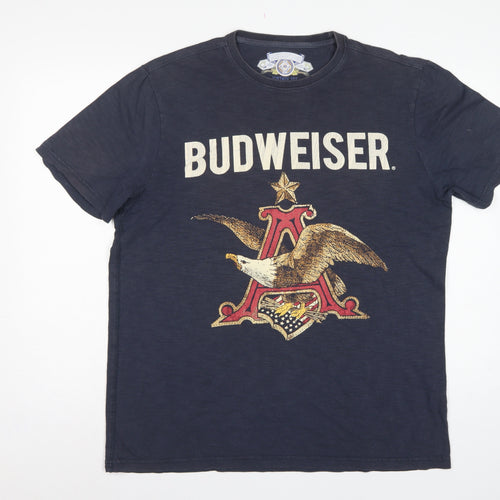 Budweiser Mens Blue Large Vintage Tee Eagle Beer Graphic Print T-Shirt