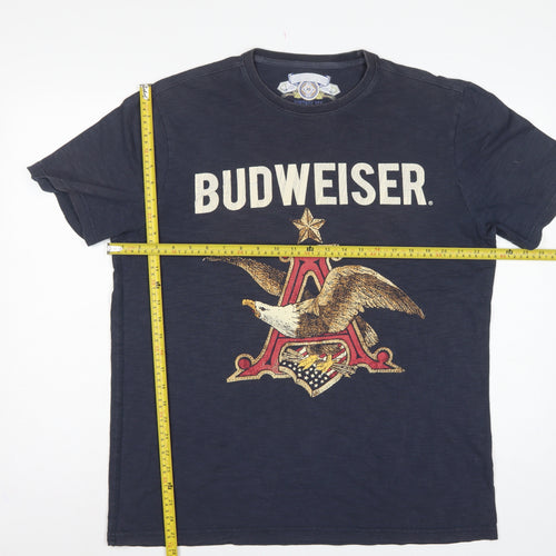 Budweiser Mens Blue Large Vintage Tee Eagle Beer Graphic Print T-Shirt