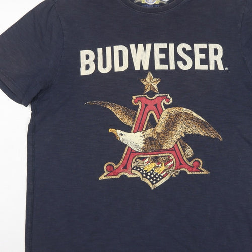 Budweiser Mens Blue Large Vintage Tee Eagle Beer Graphic Print T-Shirt